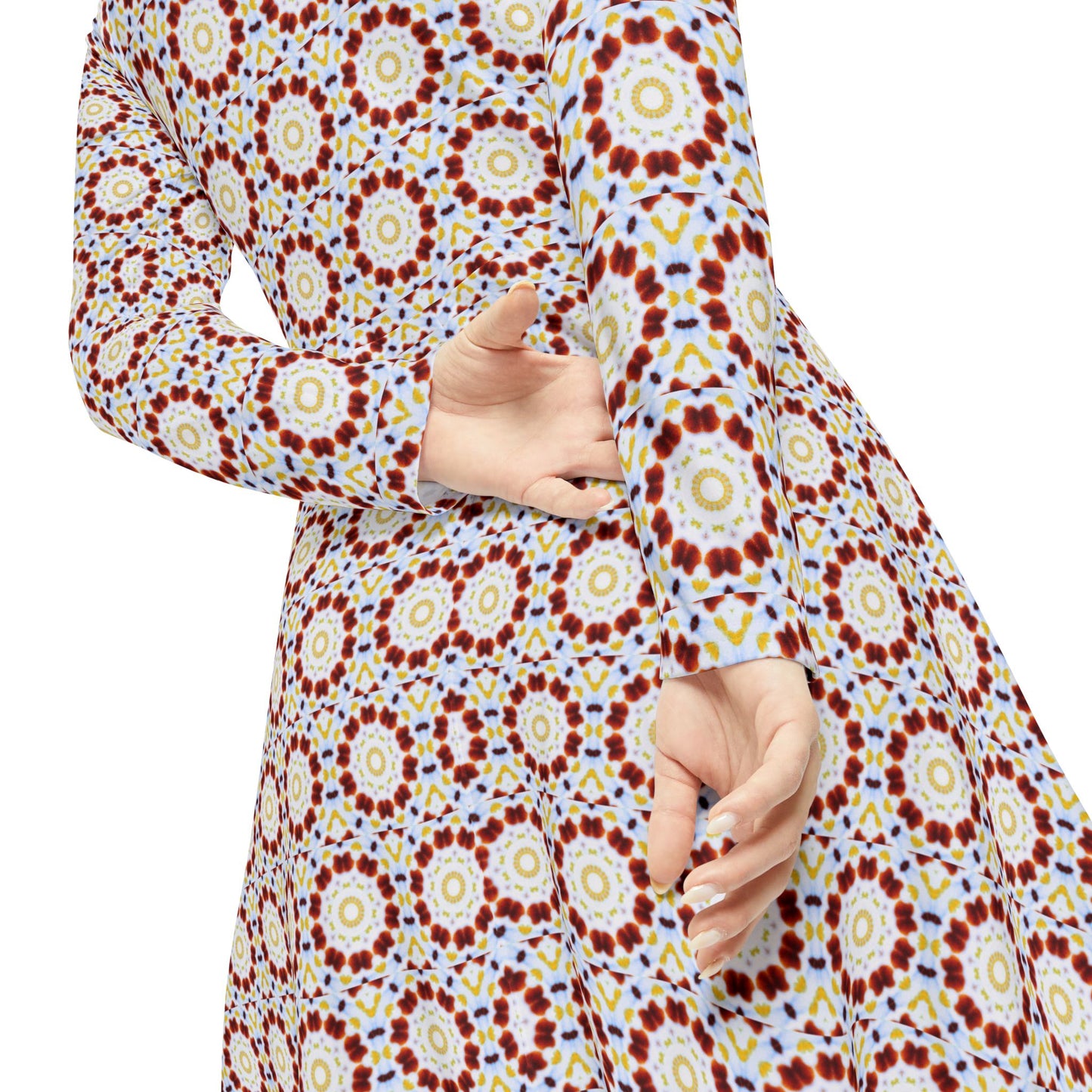 Women’s "MOSAIC" Cymatic Print Elegant Long Sleeve Dress