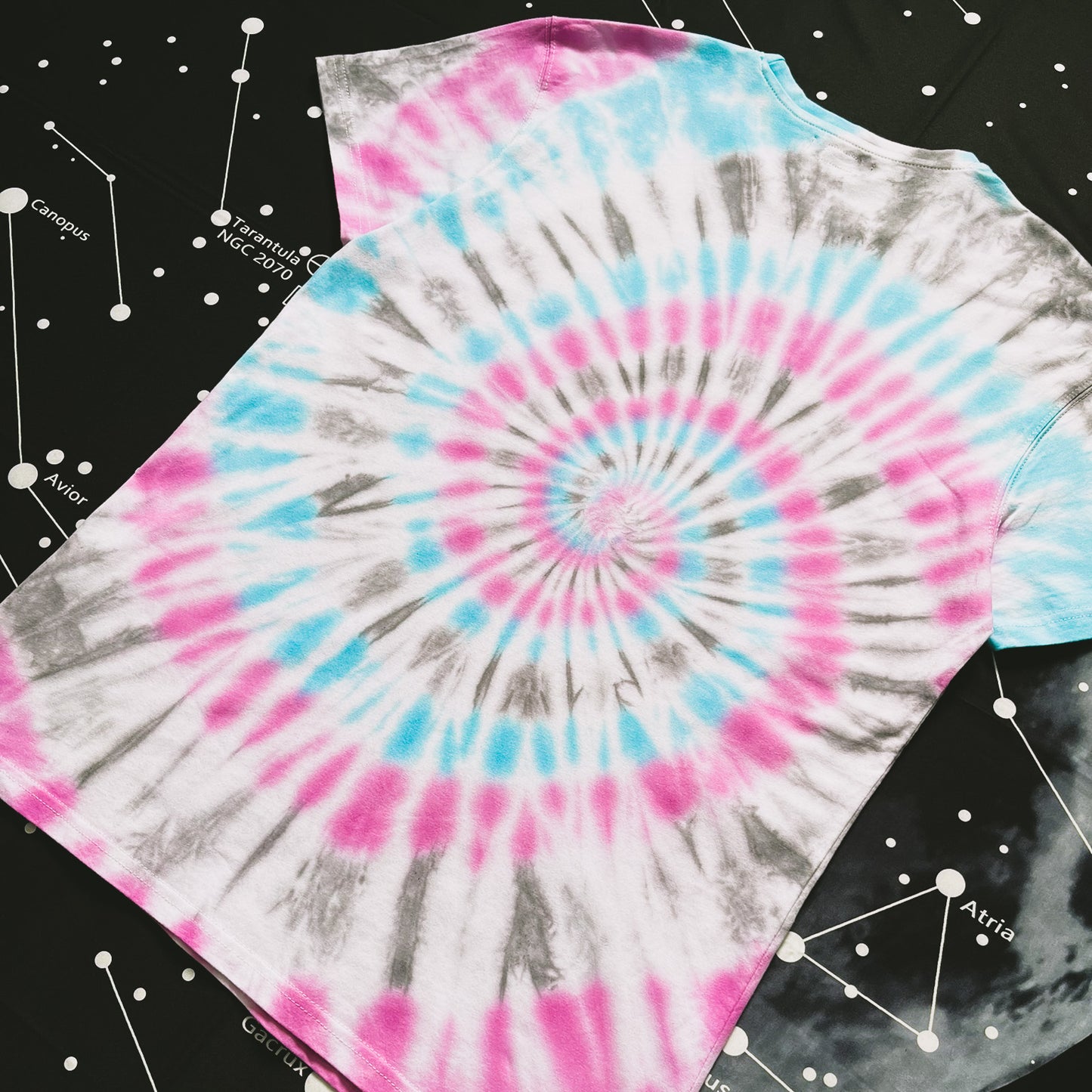 Pink, Aquamarine & Dark Grey Spiral Tie Dye T Shirt