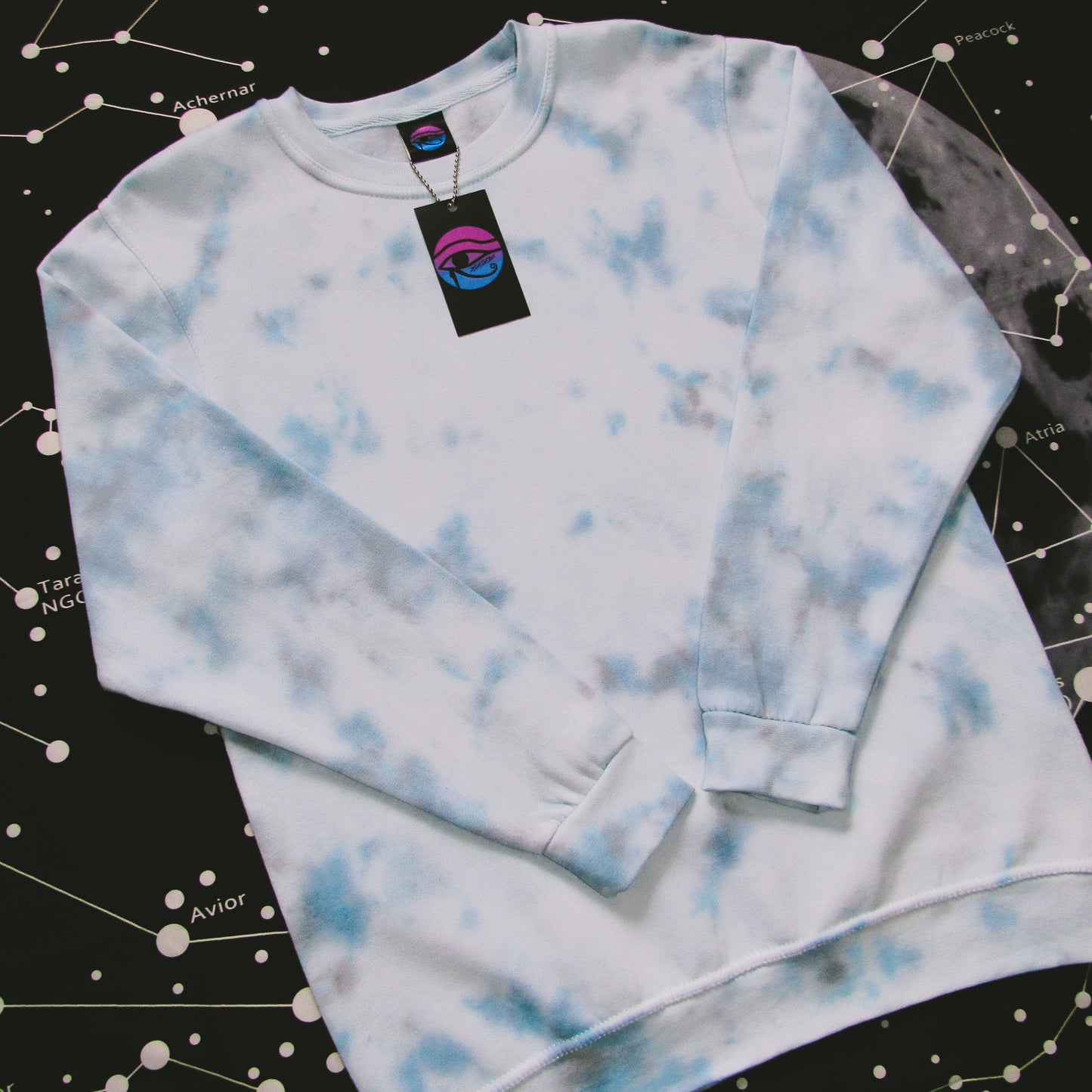 Sky Blue, Navy & Grey Crumple Tie Dye Sweatshirt