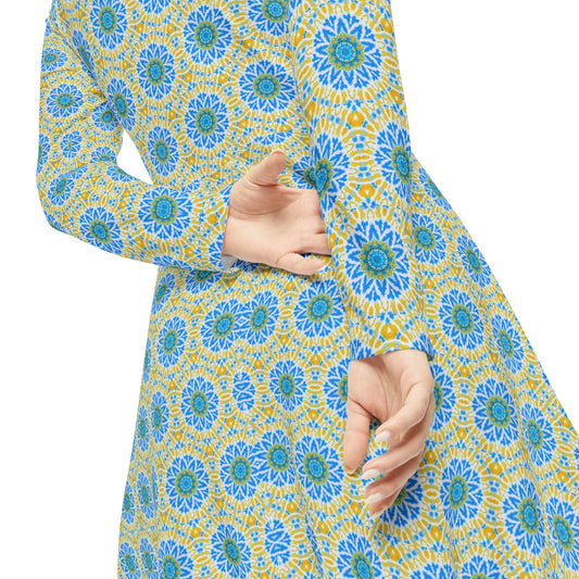 Women’s "GETA" Cymatic Print Elegant Long Sleeve Dress