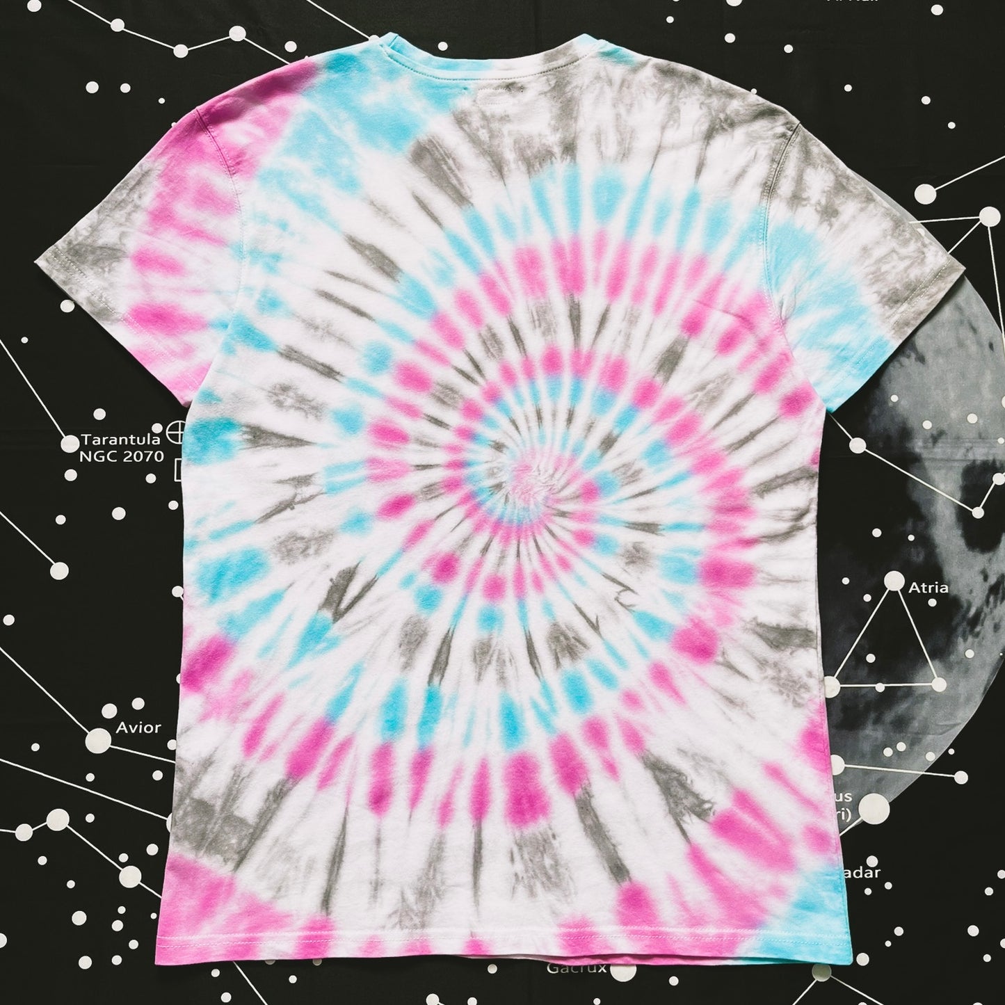 Pink, Aquamarine & Dark Grey Spiral Tie Dye T Shirt