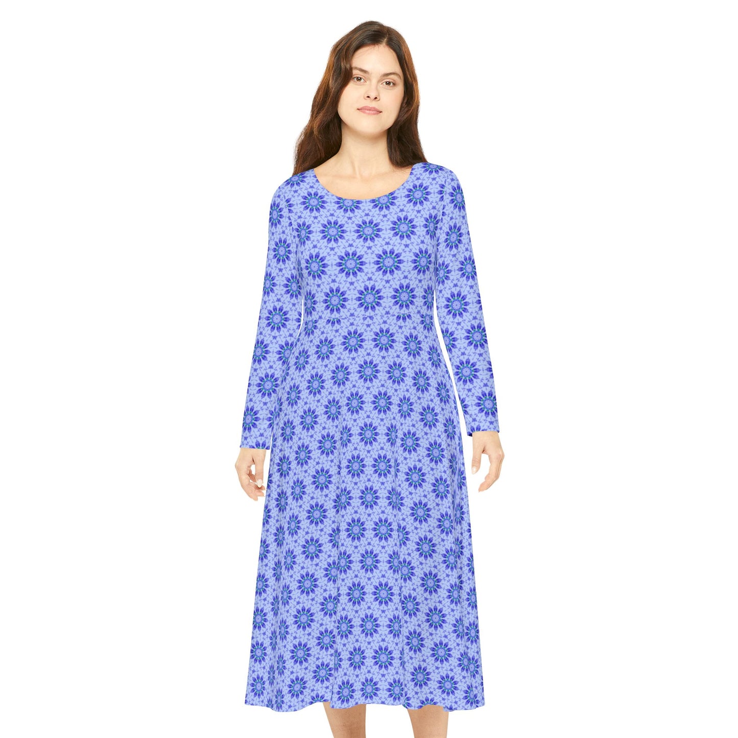 Women’s "LOTUS" Cymatic Print Elegant Long Sleeve Dress