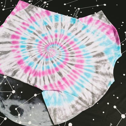 Pink, Aquamarine & Dark Grey Spiral Tie Dye T Shirt