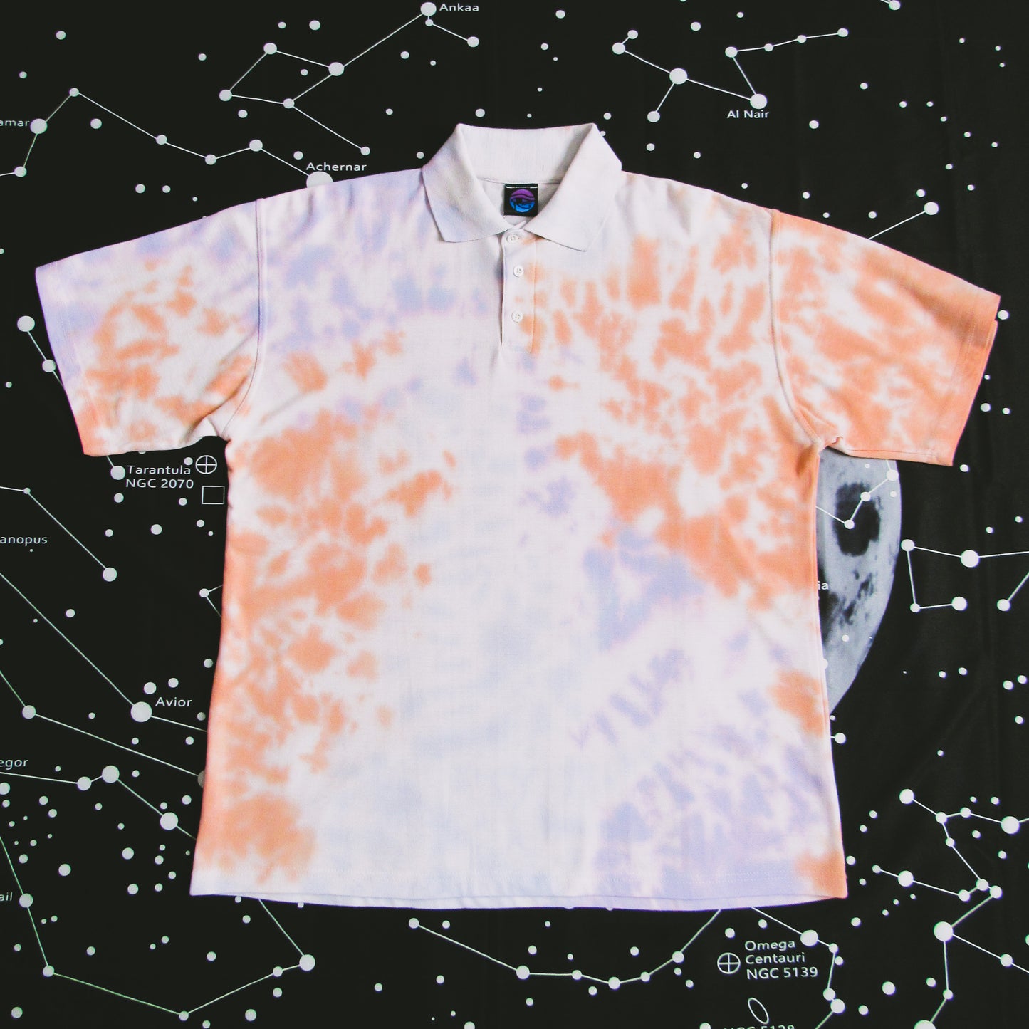 Orange, Purple & Light Blue Crumple Tie Dye Polo