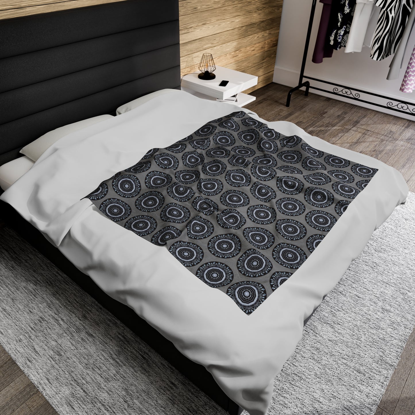 MAYA Cymatic AOP Velveteen Plush Blanket (Grey)