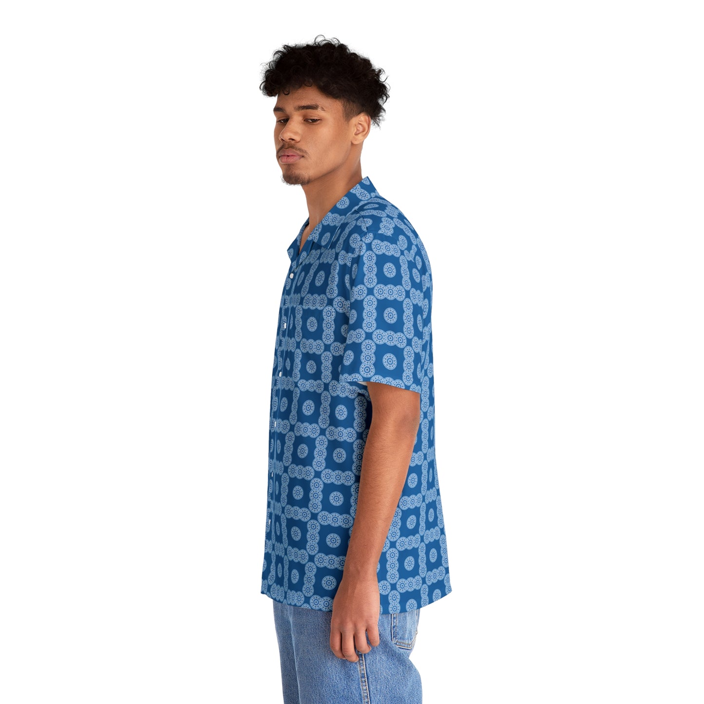 Men's "E-VEIL I" Cymatic Check Aop Boxy Shirt (Blue)
