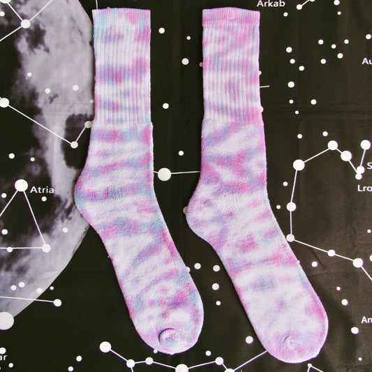 Lavender, Purple Navy & Blue Crumple Tie Dye Socks