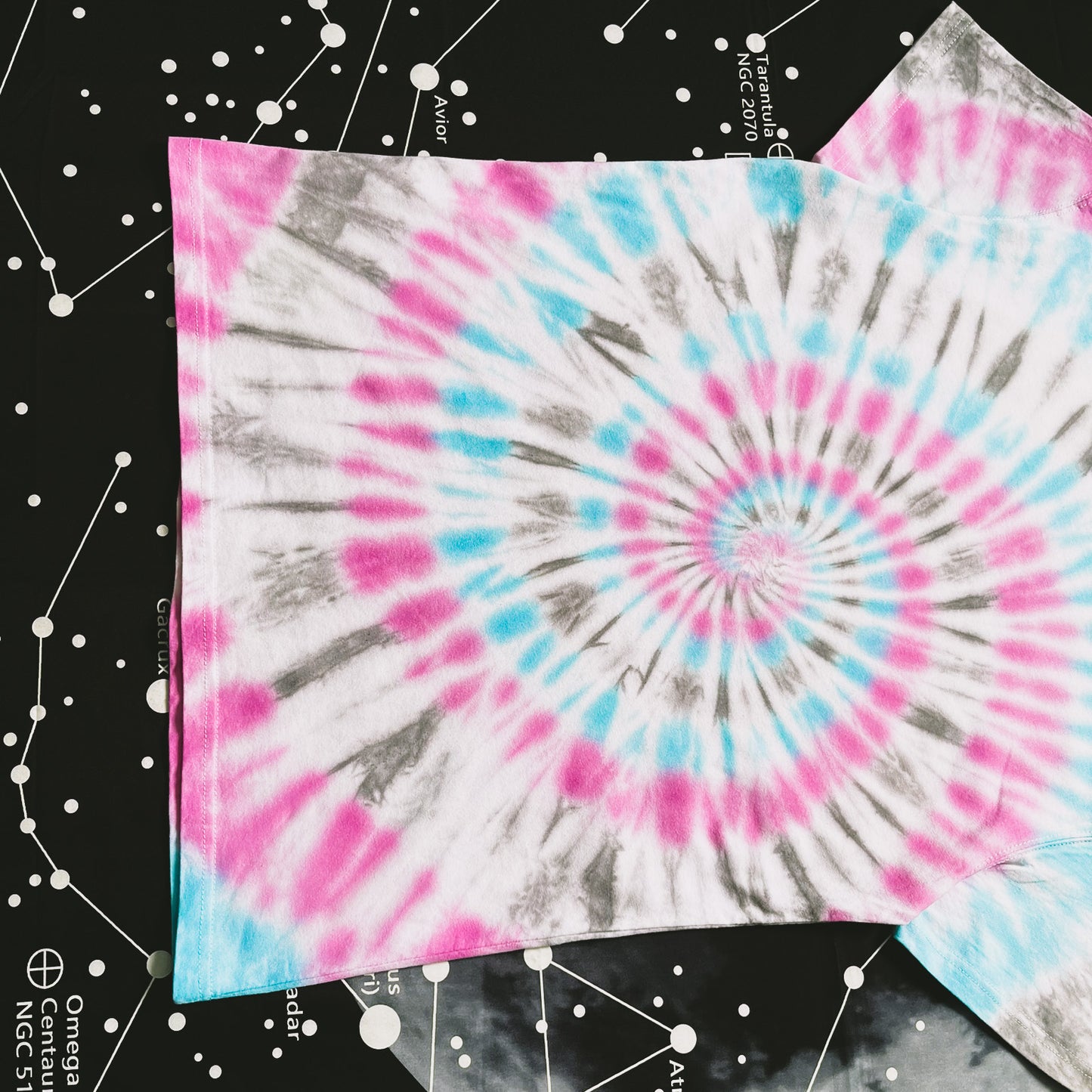 Pink, Aquamarine & Dark Grey Spiral Tie Dye T Shirt