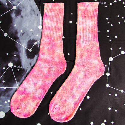 Gold, Red & Pink Crumple Tie Dye Socks