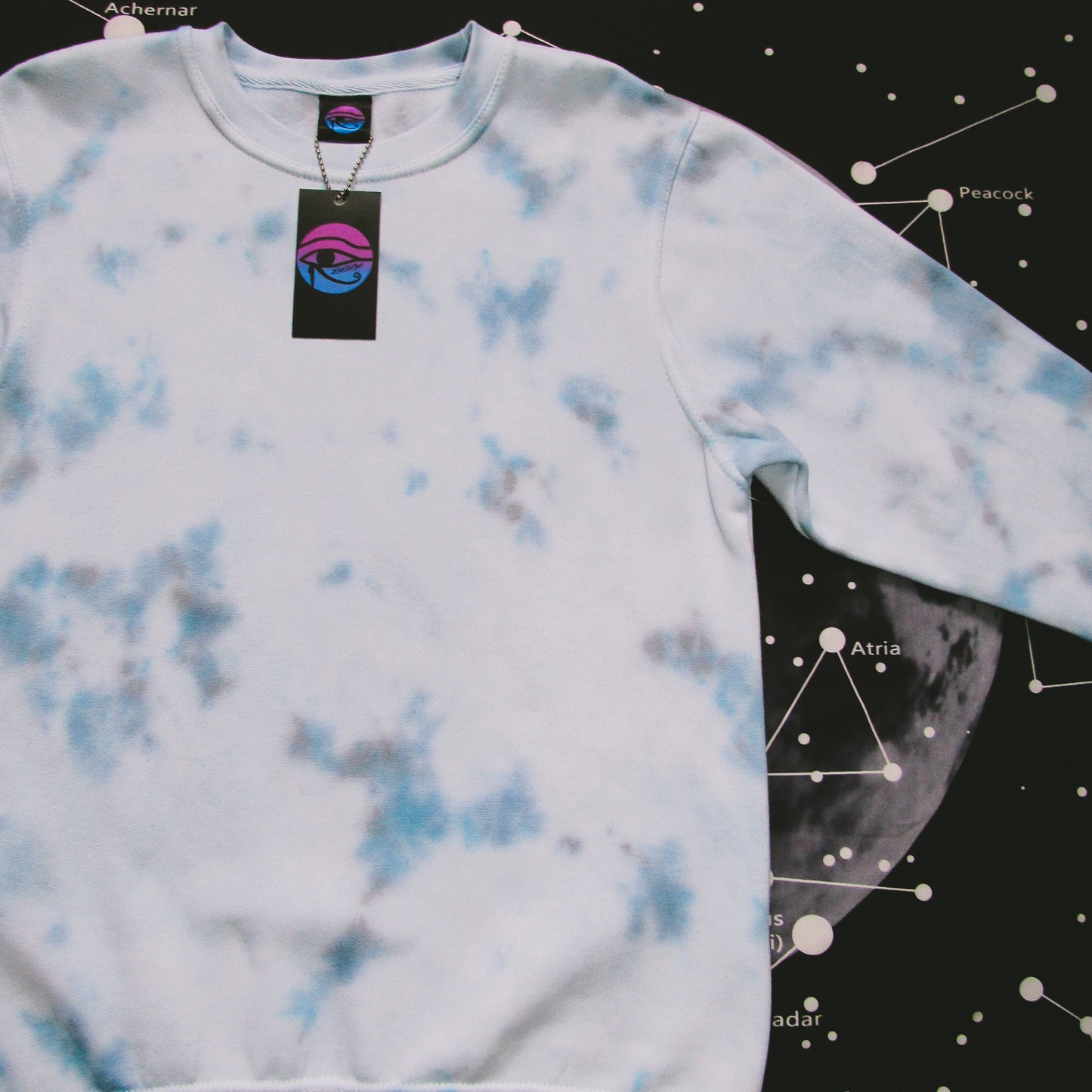 Sky Blue, Navy & Grey Crumple Tie Dye Sweatshirt