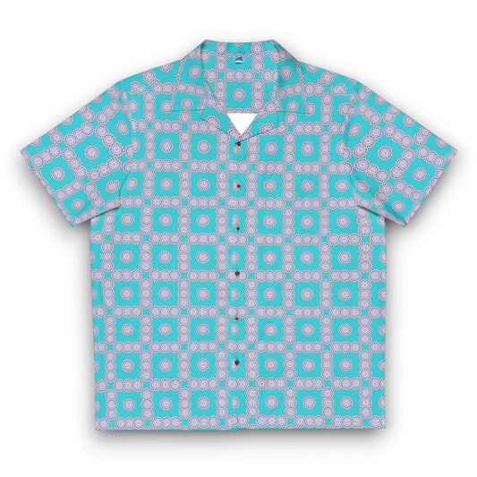 Men's "HYP3R" Cymatic Check Aop Boxy Shirt (Turquoise)