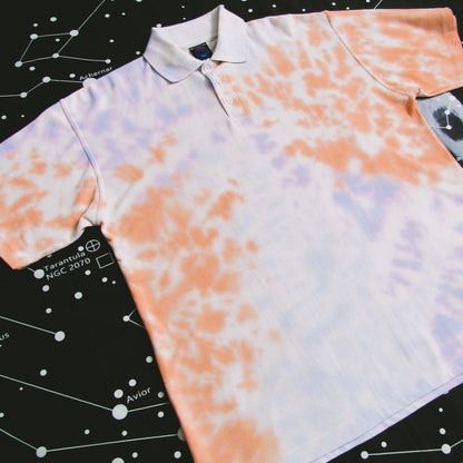 Orange, Purple & Light Blue Crumple Tie Dye Polo