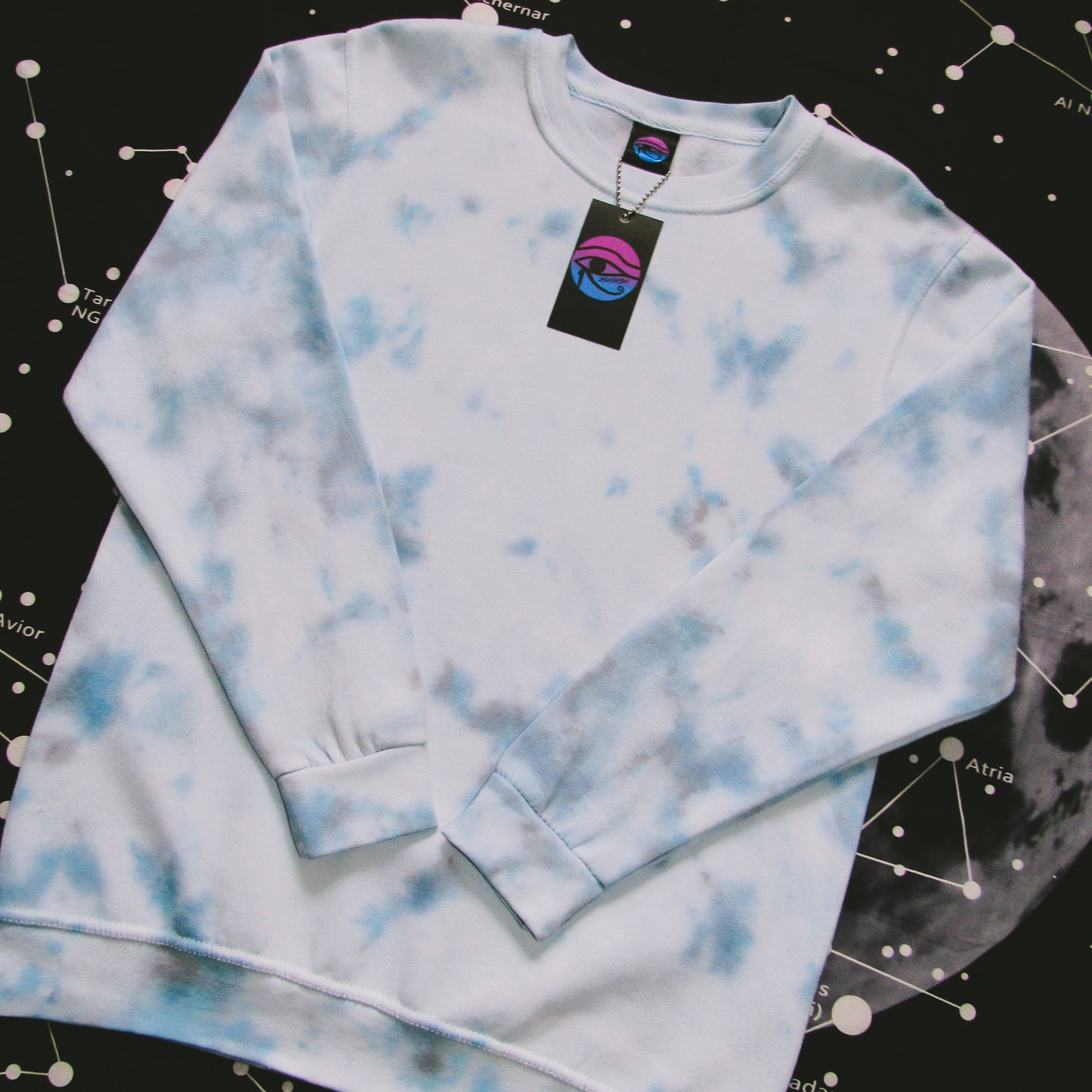 Sky Blue, Navy & Grey Crumple Tie Dye Sweatshirt