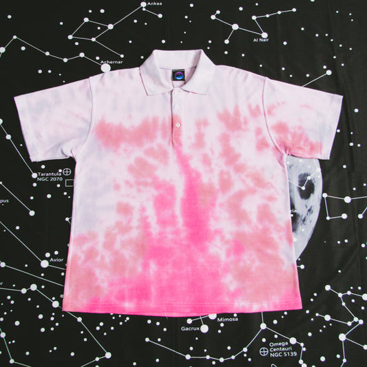 Chestnut, Fuchsia & Light Grey Crumple Tie Dye Polo