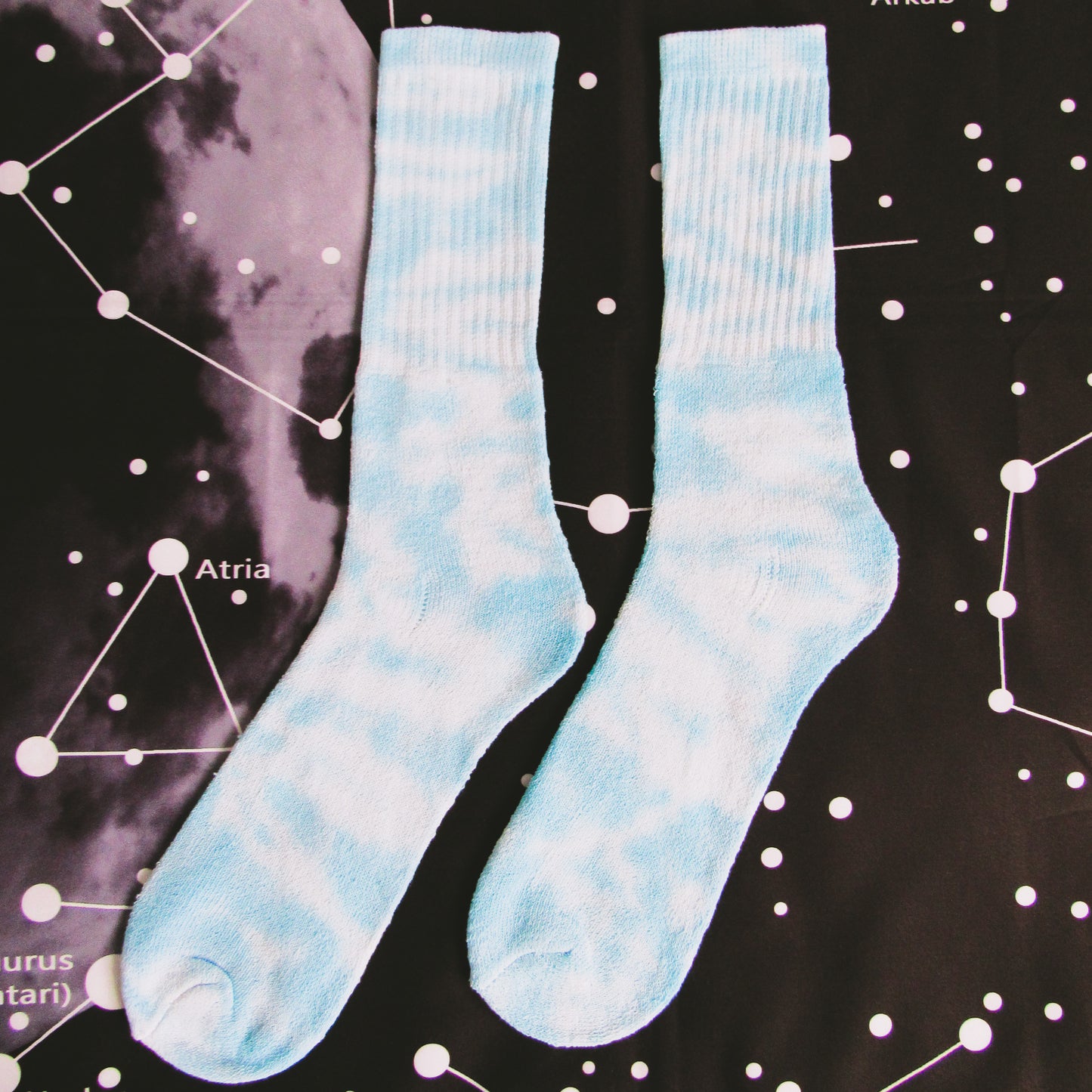 Sky Blue & Aqua Crumple Tie Dye Socks