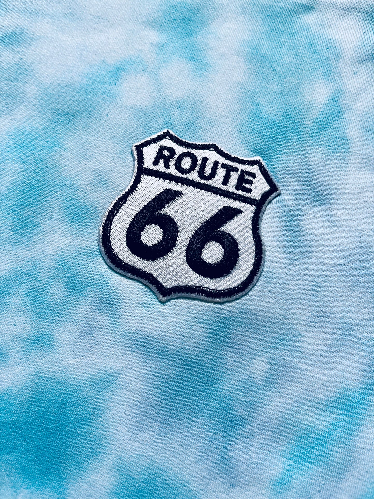 Aquamarine, Sky Blue & Light Grey Embroidered Crumple Tie Dye T Shirt (Route66)