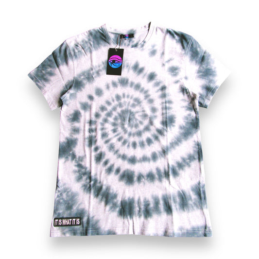 Dark Grey Spiral Tie Dye On A Grey T Shirt