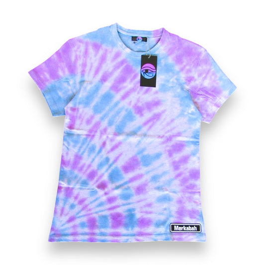 Blue & Purple Sunburst Tie Dye On A Grey T Shirt