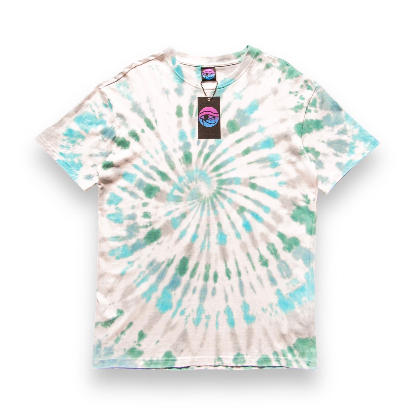 Grey, Aqua, Sky Blue & Deep Green Spiral Oversized Tie Dye T Shirt