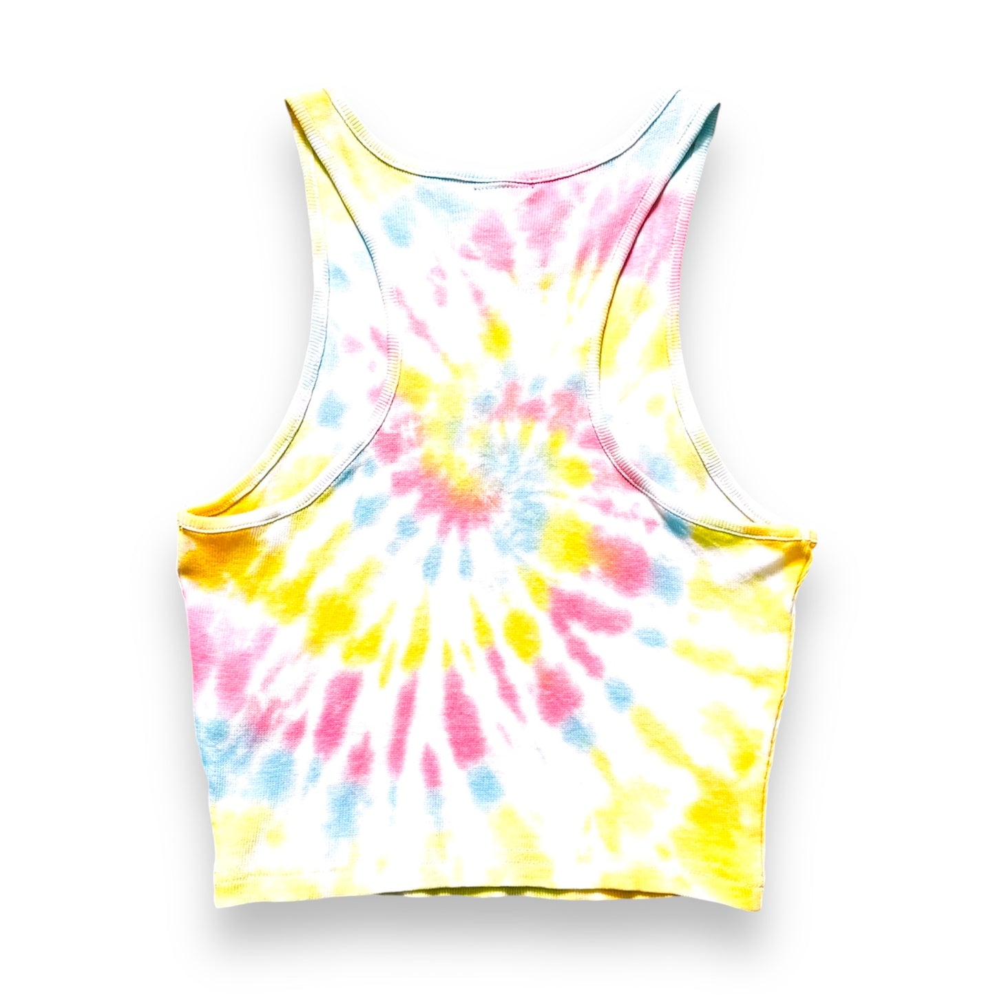 Gold, Matcha Green, Red & Blue Spiral Tie Dye Crop Top