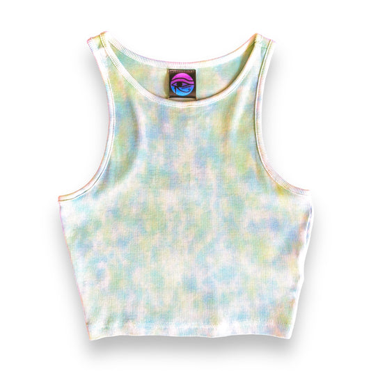 Green, Sky Blue & Aquamarine Abstract Crop Top