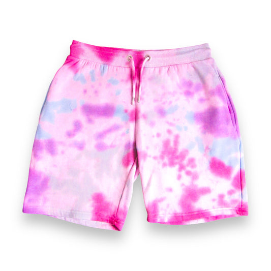 Rose Red, Purple, Aqua & Grey Crumple Tie Dye Shorts