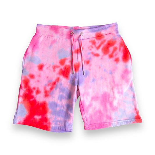 Red, Pink, Aqua & Royal Blue Crumple Tie Dye Shorts