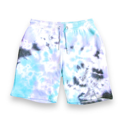 Black, Purple & Aqua Crumple Tie Dye Shorts