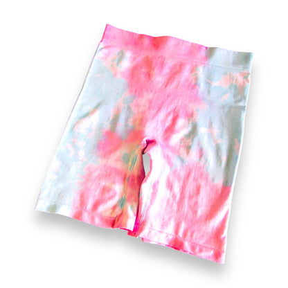 Rose Red & Sky Blue Crumple Tie Dye Biker Shorts