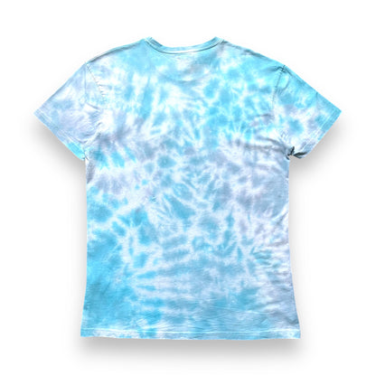 Aquamarine, Sky Blue & Light Grey Embroidered Crumple Tie Dye T Shirt (Route66)