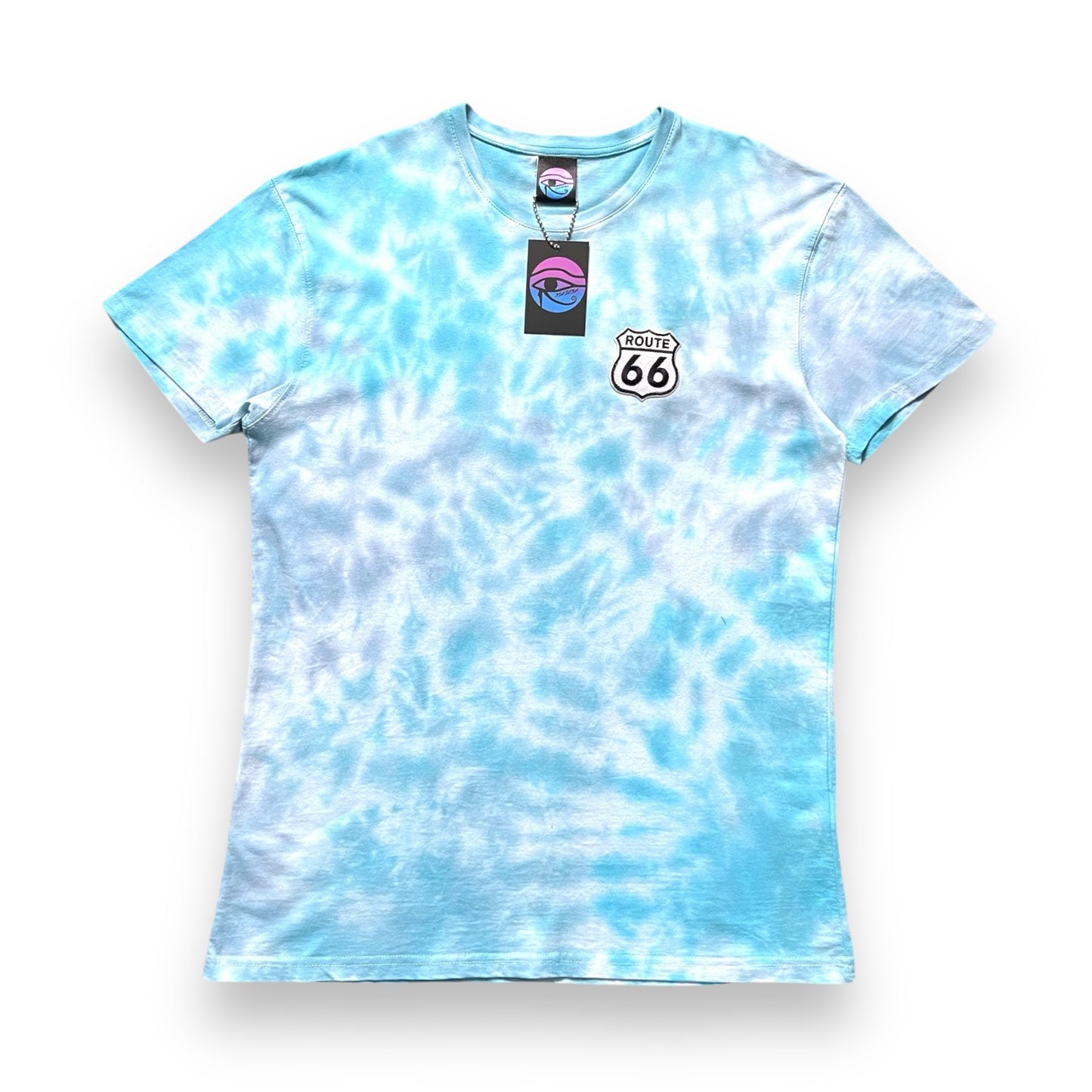 Aquamarine, Sky Blue & Light Grey Embroidered Crumple Tie Dye T Shirt (Route66)