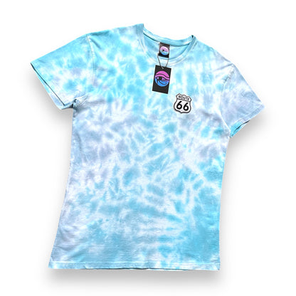 Aquamarine, Sky Blue & Light Grey Embroidered Crumple Tie Dye T Shirt (Route66)