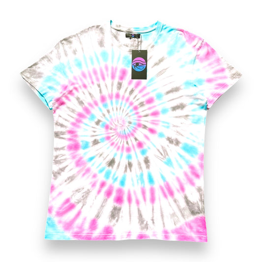 Pink, Aquamarine & Dark Grey Spiral Tie Dye T Shirt