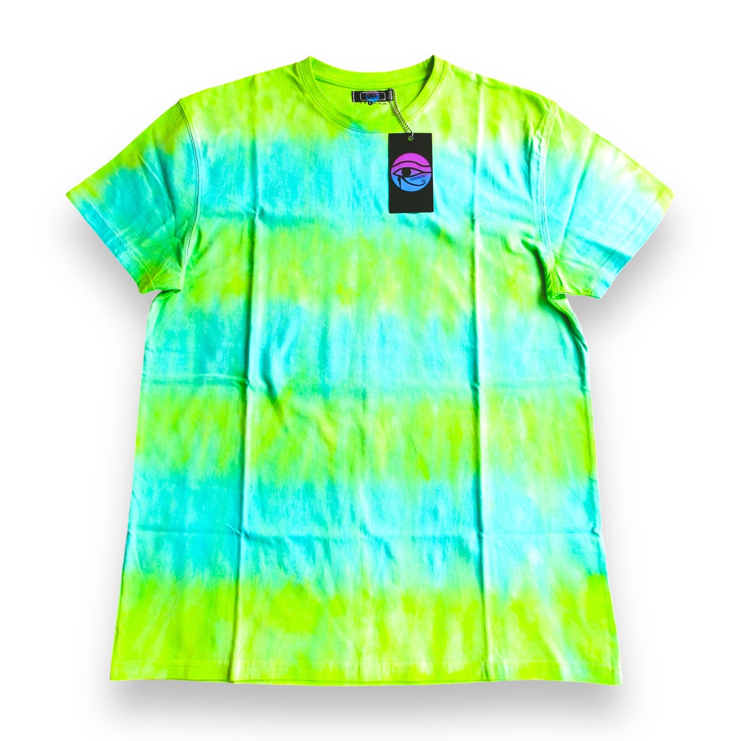 Lime Green & Turquoise Striped Tie Dye T Shirt