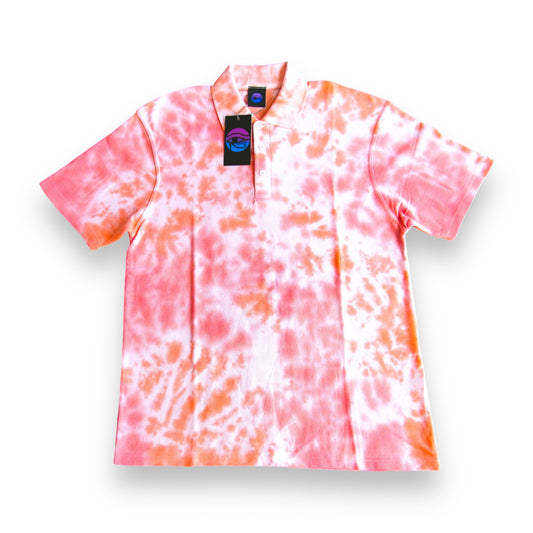 Red & Orange Crumple Tie Dye Polo Shirt