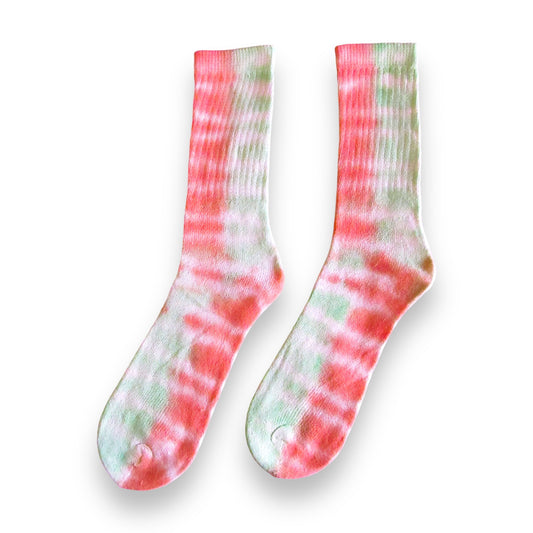 Grass Green & Dark Orange Checkered Tie Dye Socks