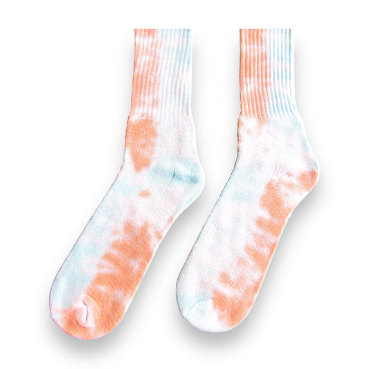 Aqua & Orange Crumple Tie Dye Socks