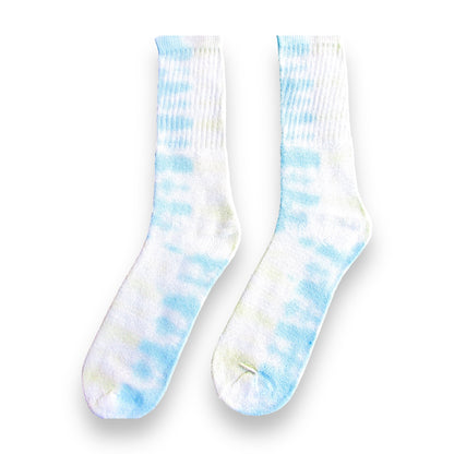 Sky Blue & Yellow Checkered Tie Dye Socks