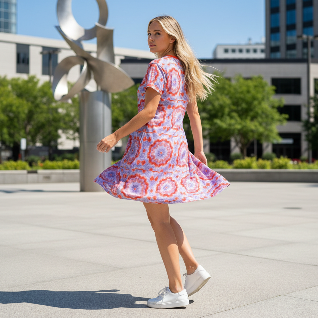 All-over print t-shirt dress on model