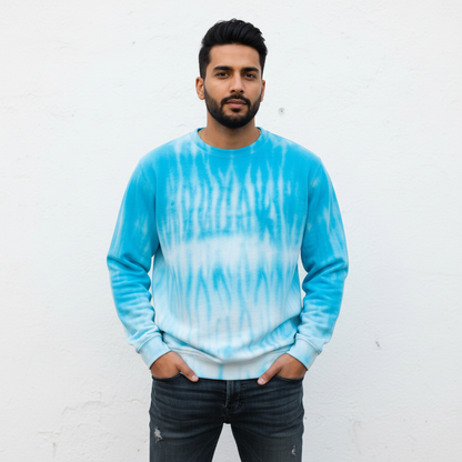 Aquamarine & Grey Shibori Tie Dye Sweatshirt Lifestyle