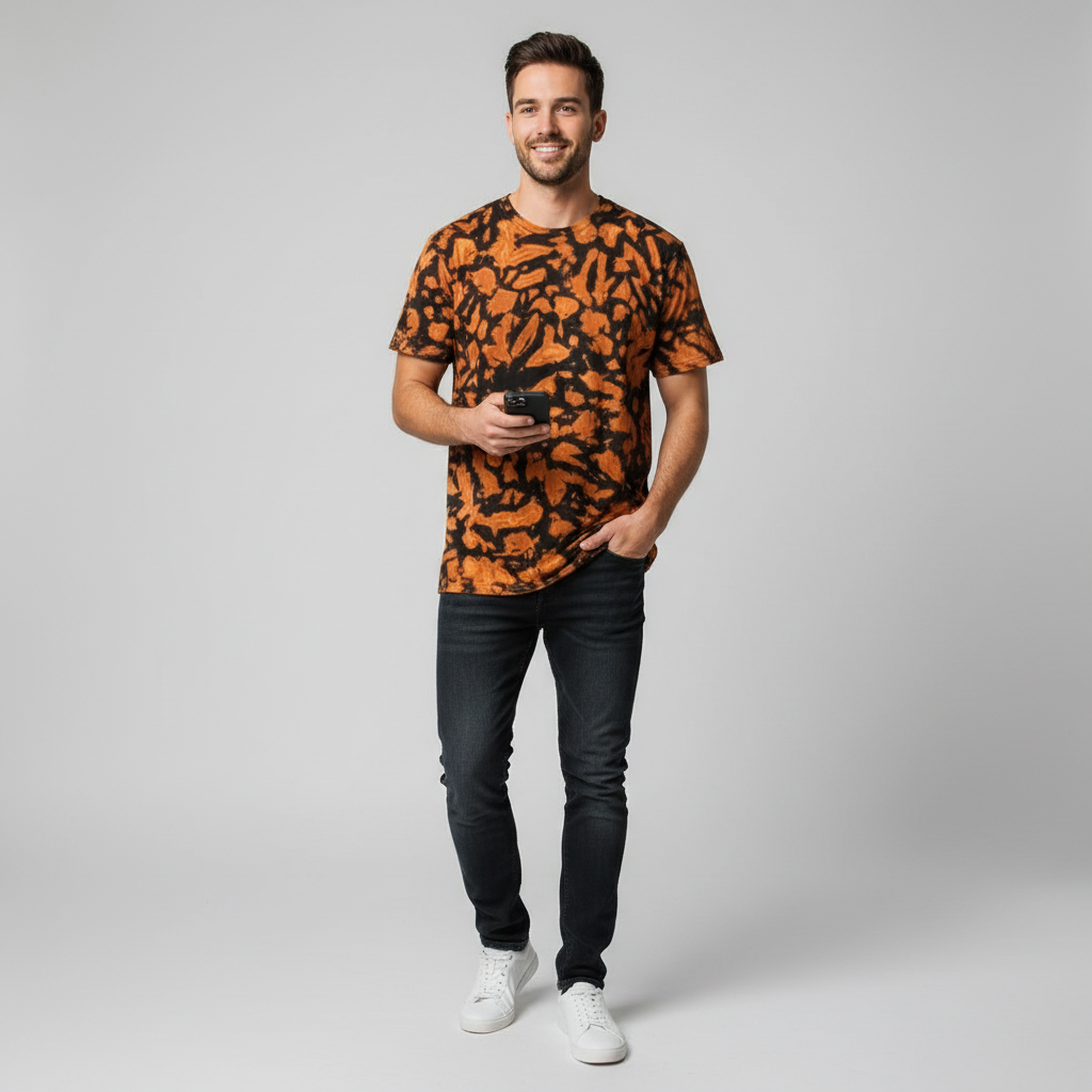 Crumple Bleach Tie Dye T-Shirt - Light Grey Backdrop