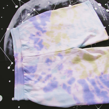 Purple, Aqua Blue & Matcha Green Crumple Tie Dye Shorts