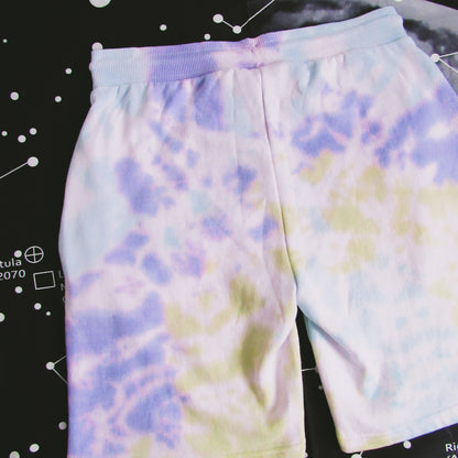 Purple, Aqua Blue & Matcha Green Crumple Tie Dye Shorts