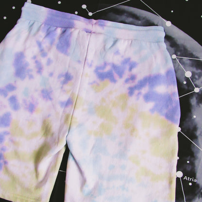 Purple, Aqua Blue & Matcha Green Crumple Tie Dye Shorts