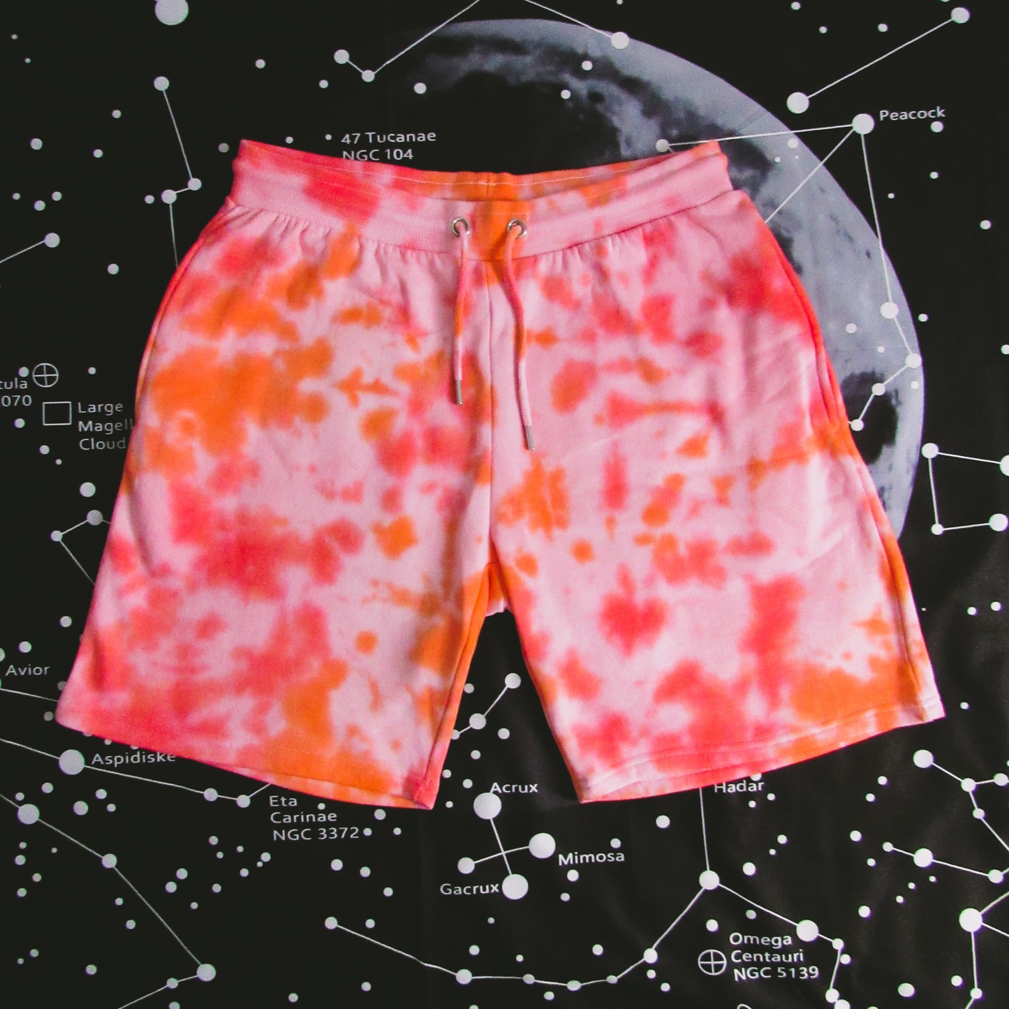 Red & Orange Crumple Tie Dye Shorts