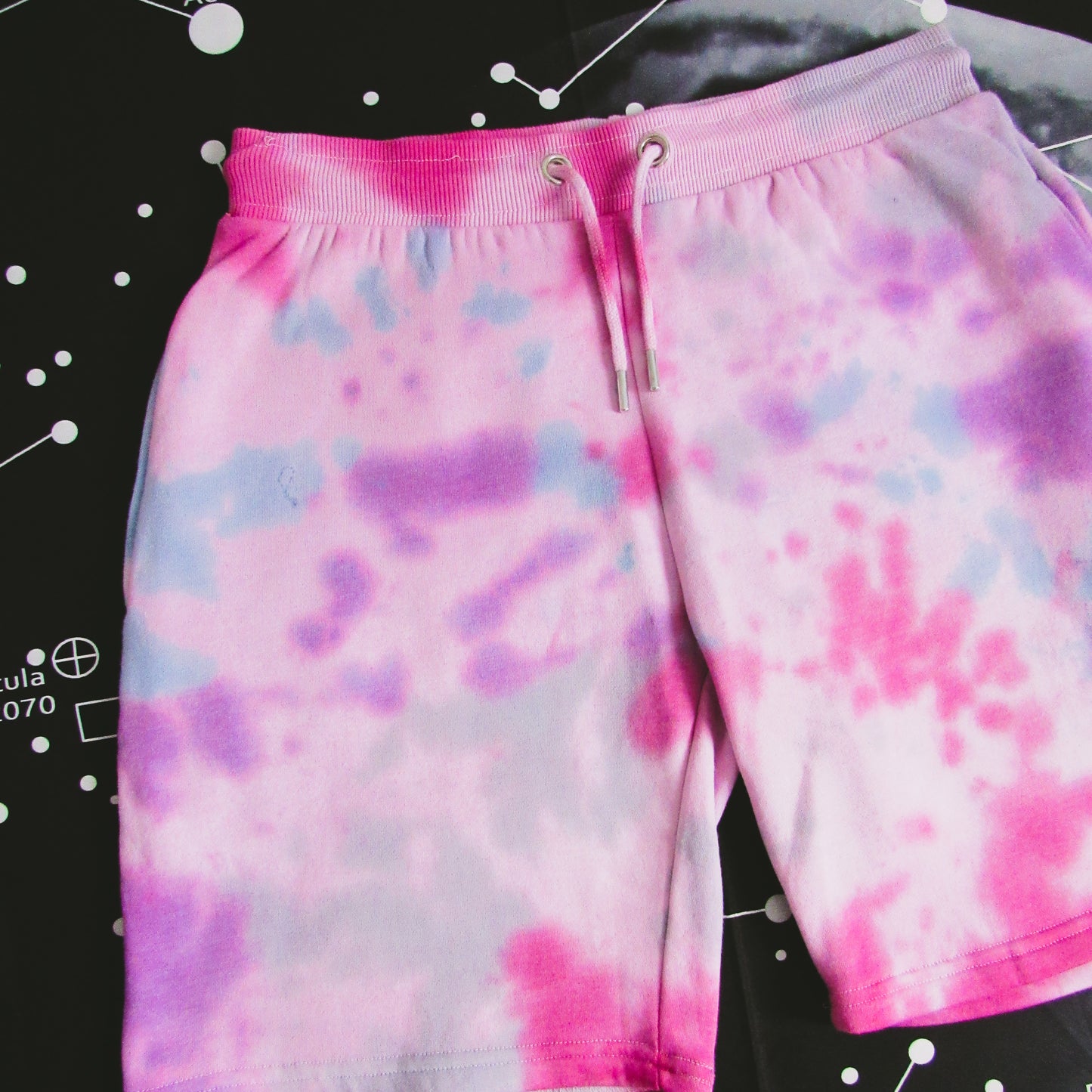 Rose Red, Purple, Aqua & Grey Crumple Tie Dye Shorts