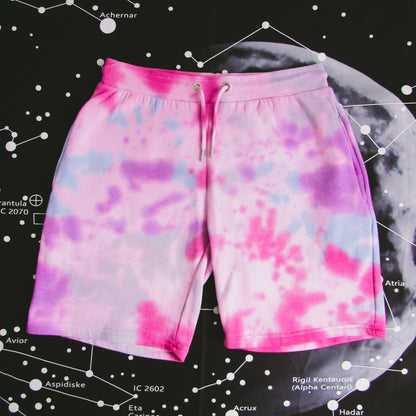 Rose Red, Purple, Aqua & Grey Crumple Tie Dye Shorts