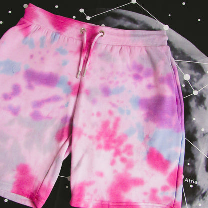 Rose Red, Purple, Aqua & Grey Crumple Tie Dye Shorts