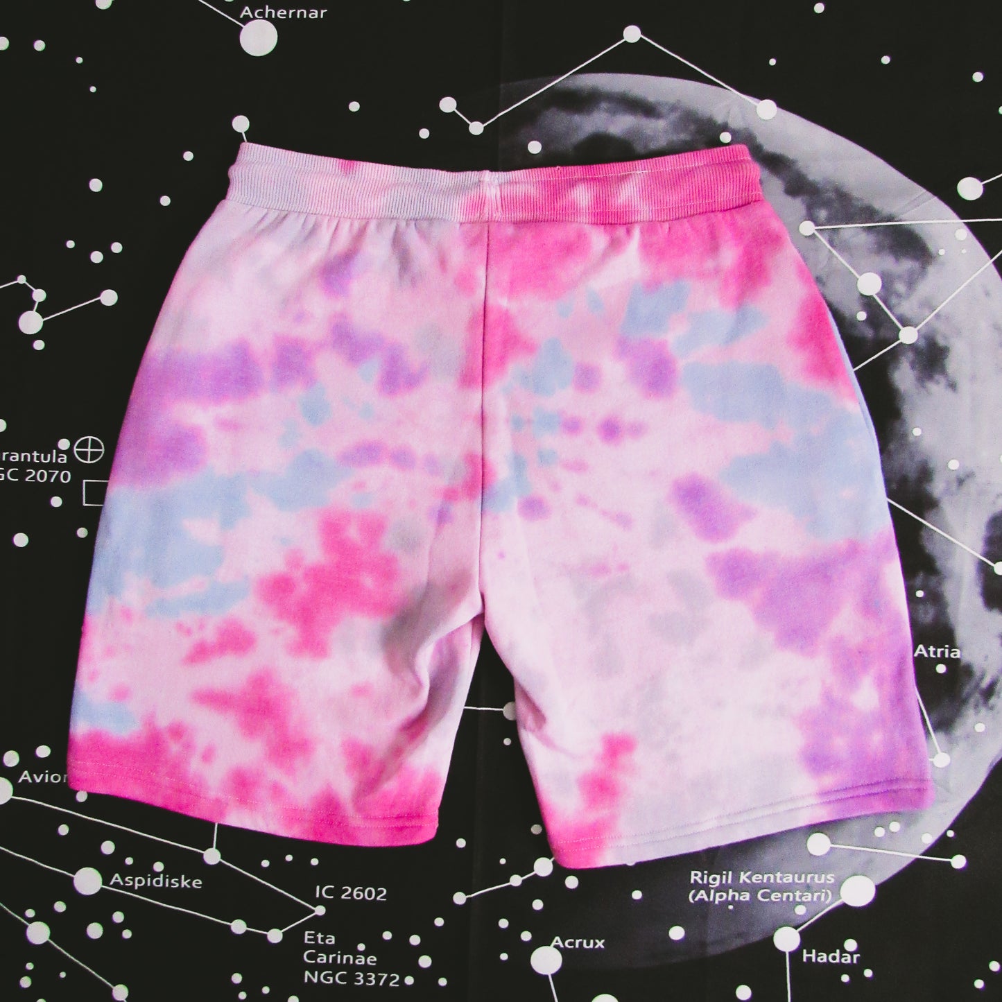 Rose Red, Purple, Aqua & Grey Crumple Tie Dye Shorts