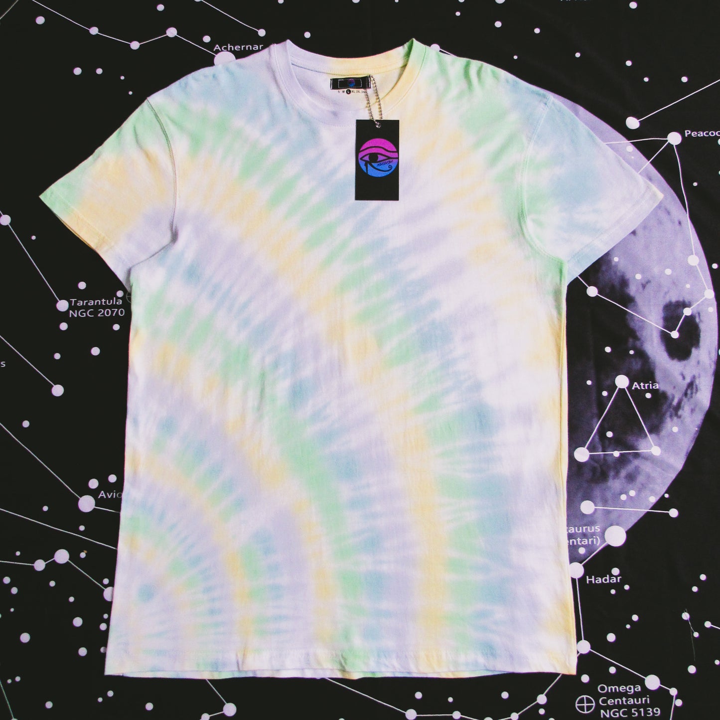 Green, Yellow, Blue & Grey Sunburst Tie Dye T Shirt